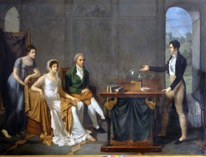 Vědec (pravděpodobně Alessandro (Alexandre) Volta) provádějící vědecký experiment před rodinou Melzi Deril. Anonymní malování. . od Anonymous Anonymous