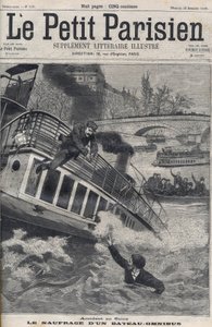 Nehoda na Seině v Paříži – Potopení lodi Omnibus: posádka lodi skočí do Seiny, aby unikla. Le Petit Parisien, dne 18.12.1898. od Anonymous Anonymous