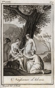 Adonis se narodil. Rytina z roku 1819 v „Lettres a Emilie sur la mythologie“ od Charlese Alberta Demoustiera (1760-1801). Soukromá sbírka. od Anonymous Anonymous