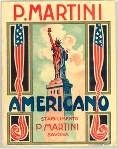 Reklama na italský krátký nápoj Americano s americkou vlajkou a sochou svobody od Anonymous Anonymous