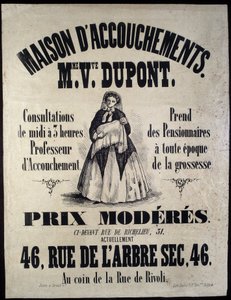 Reklama na rodný dům (mateřství) v Paříži v roce 1850. Madame Dupont, nízké ceny na 46 rue de l