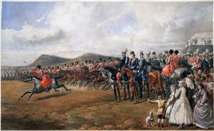 Alexandre II. (1818-1881) passant les torupes en revue - Car Alexander II hodnotí vojska - Anonym - 1867 - Akvarel na papíře - 55x90 - Soukromá sbírka od Anonymous Anonymous