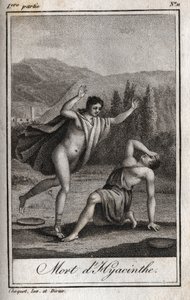 Apollo a Hyacinthos (Smrt Hyacinty) Rytina z roku 1819 v „Lettres a Emilie sur la mythologie“ od Charlese Alberta Demoustiera (1760-1801). Soukromá sbírka. od Anonymous Anonymous