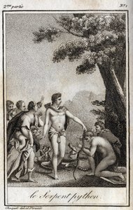 Apollo a had Python na hoře Parnas. Rytina z roku 1819 v „Lettres a Emilie sur la mythologie“ od Charlese Alberta Demoustiera (1760-1801). Soukromá sbírka. od Anonymous Anonymous
