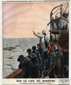 Na místě katastrofy poslední modlitby za oběti Titaniku. Na své inaugurační cestě ze Southamptonu do New Yorku narazil britský transatlantický parník „The Titanic“ v noci 14. dubna na ledovec. od Anonymous Anonymous