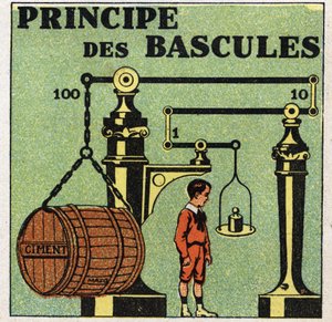 Bilance pevných látek: princip vah. Anonymní ilustrace z roku 1925. Soukromá sbírka. od Anonymous Anonymous