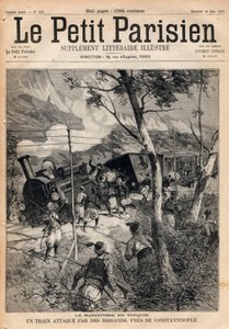 Banditství v Turecku, vlak přepadený lupiči u Konstantinopole. Rytina „Le petit Parisien““ z roku 1891. Soukromá sbírka. od Anonymous Anonymous