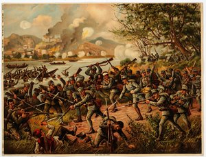Bataille de la Drina (Bosnie, Srbsko) 1914 - Bitva u Driny - Anonymní - 1914 - Barevná litografie - 39x52,2 - Soukromá sbírka od Anonymous Anonymous