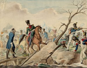 Bataille de Leipzig (bataille des Nations) - Epizoda z bitvy u Lipska - Anonym - 1813 - Akvarel na papíře - 16,2x20,8 - Soukromá sbírka od Anonymous Anonymous