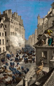 Bitva u barikády Rue Saint Antoine v roce 1830, Rytina, soukromá sbírka od Anonymous Anonymous