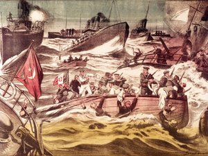 Bitva u Kunfudy (Kunfida Kunfidah): námořní bitva vybojovaná 7. a 8. ledna 1912 během italsko-turecké války (1911-1912) v Rudém moři před přístavem Kunfuda v Saúdské Arábii. od Anonymous Anonymous