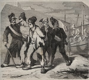 Belle-Ile-en-Mer (krásný ostrov na moři) v 19. století. Rytina do „Historie věznic od jejich vzniku po současnost““ (1877) od Pierra Zacconeho (1817-1895) (Colonia Penale - Trestná kolonie) od Anonymous Anonymous