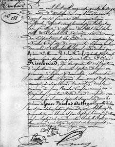 Rodný list Arthura Rimbauda (1854-1891), francouzského básníka Charleville, Musee Rimbaud. od Anonymous Anonymous