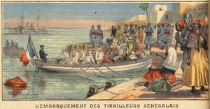 Nastupují senegalští jezdci s manželkou. Rytina z novin „“Le Petite Parisien“, dne 22.3.1908. Soukromá sbírka. od Anonymous Anonymous