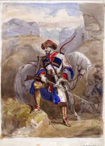 Chamil ou Imam Chamil - Imam Shamil (1797-1871) - Anonym - 1854 - Akvarel na papíře - 32x23 - Soukromá sbírka od Anonymous Anonymous