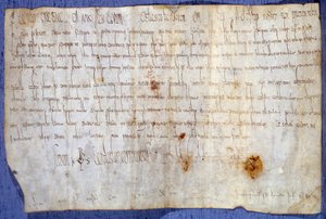 Listina krále Karla Velikého (Karel I., Karel Veliký nebo Carolus Magnus) (742-814) osvobozující opatství Saint Germain des Pres od daně dne 27. 3. 779. Paříž, Národní archiv od Anonymous Anonymous