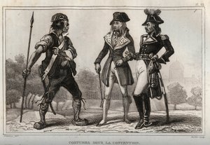 Kostýmy podle Úmluvy. Rytina z roku 1859 v „“ Le Monde. Dějiny všech národů od nejvzdálenějších dob až po současnost“. od M. E. de Lostalot-Bachoue (Lostalot Bachoue). Soukromá sbírka. od Anonymous Anonymous