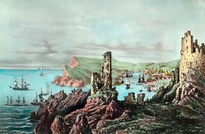 Krymská válka: pohled na přístav Balaklava na Krymu. Rytina kolem 1854-1855. Soukromá sbírka od Anonymous Anonymous