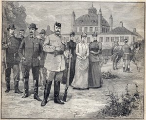 Odjel na lov ruského cara Mikuláše II. (1868-1918) do Fredensborgu v Dánsku. Rytina v „“Le Petit Parisien““ 1893. od Anonymous Anonymous