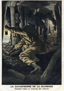 Katastrofa dolu Clarence (Nord pas de calais): Záchranáři se pokoušejí získat těla obětí výbuchu výbušniny. Ilustrace převzata z “” Le Petite Journal”” 22. 9. 1912 Soukromá sbírka. od Anonymous Anonymous
