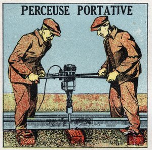 Elektrické nářadí: přenosná vrtačka. Anonymní ilustrace z roku 1925. Soukromá sbírka. od Anonymous Anonymous