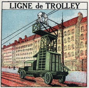 Elektrické tramvaje: trolejové vedení. Anonymní ilustrace z roku 1925. Soukromá sbírka. od Anonymous Anonymous