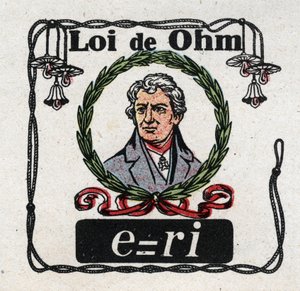 Elektrické jednotky: Ohmův zákon od fyzika George Simona Ohma (1787-1854). Anonymní ilustrace z roku 1925. Soukromá sbírka. od Anonymous Anonymous