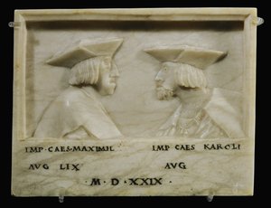 Císař Maxmilián I. a jeho vnuk císař Karel V. ... (alabastr) od Anonymous Anonymous