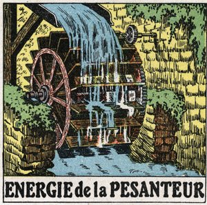 Gravitační energie: kolo vodního mlýna. Anonymní ilustrace z roku 1925. Soukromá sbírka. od Anonymous Anonymous