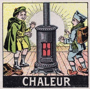 Éter (materiál): dvě děti ohřívané žárem kamen. Anonymní ilustrace z roku 1925. Soukromá sbírka. od Anonymous Anonymous
