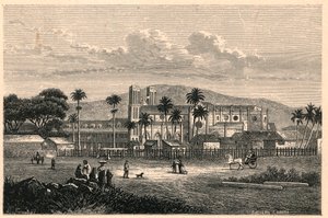 Vnější pohled na katedrálu Port of Spain (Port of Spain) v Trinidadu (Trinidad a Tobago, Trinidad a Tobago). Rytina do „Les Missions Catholiques au XIXeme Siecle““ od Louis-Eugene (Louis Eugene) Louvet. soukromá sbírka. od Anonymous Anonymous