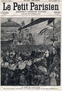 Svátek francouzsko-ruské aliance (francouzsko-ruský): pohled na náměstí Opery při průchodu prezidentského průvodu Felixe Faureho (1841-1899). V „“Le Petit Parisien““ dne 12.09.1897. Soukromá sbírka od Anonymous Anonymous