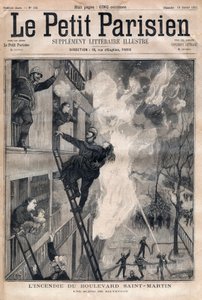 Fireman of Paris: záchranná scéna při požáru Boulevard Saint-Martin. Rytina „Le petit Parisien““ z roku 1891. Soukromá sbírka. od Anonymous Anonymous
