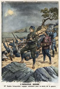 První balkánská válka: portrét Sophie Yovanovich, mladé Srbky, která se dobrovolně přihlásila proti Turecku. Ilustrace převzata z “” Le Petite Journal”” 01/12/1912 Soukromá sbírka. od Anonymous Anonymous