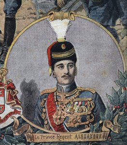 První světová válka 1914-1918 (14-18): Portrét prince regenta Srbska Alexandra, který se stal jugoslávským králem Alexandrem I. nebo srbským Alexandrem II. (1888-1934). Rytina do „“Le Petite Journal““ od Anonymous Anonymous