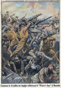 První světová válka 1914-1918 (válka 14-18). Bitva o Krétu Bazentin 13. a 14. července 1916, kde se Angličané postavili německé armádě. V „“Le Petite Journal“ dne 6.8.1916. Soukromá sbírka od Anonymous Anonymous