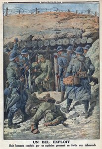 První světová válka 1914-1918 (válka 14-18). Osm vojáků francouzské armády v čele s kapitánem vzalo Němcům pevnost. V „“ Le Petité Journal“, dne 3.9.1916. Soukromá sbírka od Anonymous Anonymous
