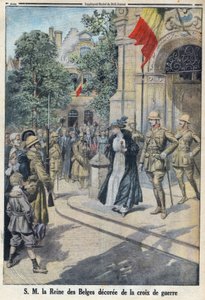První světová válka 1914-1918 (válka 14-18). Její Veličenstvo belgická královna Elisabeth de Baviere (1876-1965) byla vyznamenána válečným křížem. V „Le Petite Journal“ od Anonymous Anonymous