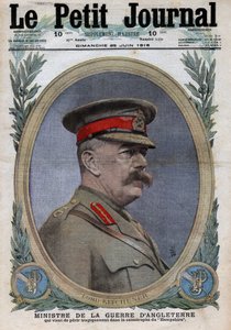 První světová válka 1914-1918 (válka 14-18). Portrét ministra války v Anglii Horatio Herbert Kitchener (1850-1916). V „“Le Petite Journal“ dne 25.6.1916. Soukromá sbírka od Anonymous Anonymous