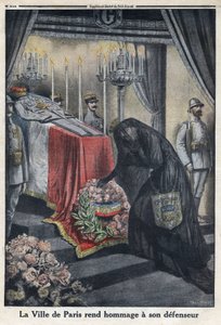 První světová válka 1914-1918 (válka 14-18). Pocta města Paříži generálu Josephu Simonovi Gallienimu (1849-1916), který město bránil. V „“Le Petite Journal“ dne 18.6.1916. Soukromá sbírka od Anonymous Anonymous