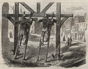 Forcats tesaři v Toulon Bagne v 19. století. Rytina do „Historie trestanců od jejich vzniku až po současnost“ (1877) od Pierra Zacconeho (1817-1895) (Colonia Penale - Trestná kolonie). Soukromá sbírka. od Anonymous Anonymous