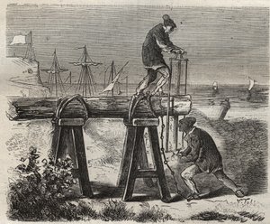 Forcats saweurs z věznice Saint-Laurent (Saint-Laurent) v Cayenne (Francouzská Guyana) v 19. století. Rytina do „Historie trestanců od jejich vzniku až po současnost“ (1877) od Pierra Zacconeho (1817-1895) (Colonia Penale - Trestná kolonie). Soukromé c od Anonymous Anonymous