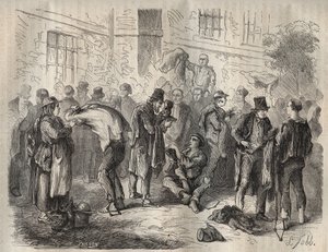 Forcats prodávající své věci před vstupem do Toulon Bagne v 19. století. Rytina do „Historie trestanců od jejich vzniku po současnost“ (1877) od Pierra Zacconeho (1817-1895) (Colonia Penale - Trestná kolonie). Soukromá sbírka. od Anonymous Anonymous