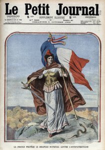 Francie (Marianne) chrání státní vlajku proti antipatriotismu – „“Le Petit Journal““ z října 1909 od Anonymous Anonymous