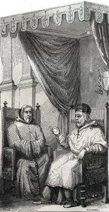 František z Paoly zakladatel římskokatolického řádu minimů a papež Sixtus IV - Saint Francois de Paule (Francesco di Paola) (1416-1507), zakladatel řádu Minimes s papežem Sixtem IV - rytina z roku 1846 v „Životech Svatí““. Soukromá sbírka od Anonymous Anonymous
