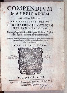 Frontispis Compendium maleficarum od Guazza o démonologii a čarodějnictví (rytina od Anonymous Anonymous