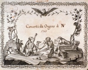 Frontispis hudební partitury s vyobrazením zvířat hrajících na hudební nástroje (1783) od Anonymous Anonymous