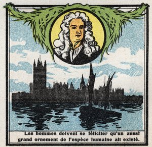 Gravitace: portrét Isaaca Newtona (1642-1727), který objevil zákony gravitace (gravitu). Anonymní ilustrace z roku 1925. Soukromá sbírka. od Anonymous Anonymous
