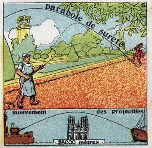 Gravitace: podobenství o bezpečnosti a pohybu projektilů. Anonymní ilustrace z roku 1925. Soukromá sbírka. od Anonymous Anonymous
