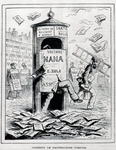 Jak se vnucuje naturalismus: satirická kresba z naturalistického románu o knize Emile Zoly „Nana“. Rytina 19. století. Soukromá sbírka. od Anonymous Anonymous